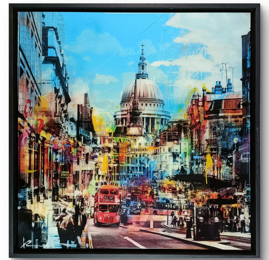 PACO RAPHAEL  Framed, Signed Original Mixed Media “Blue Traffic” London