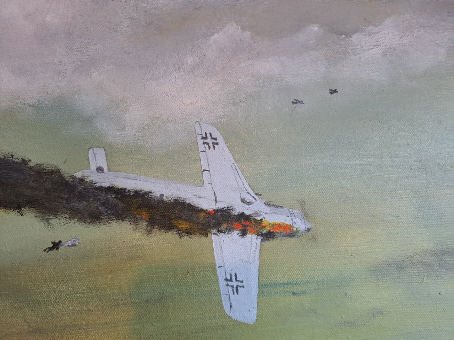 Supermarine Spitfire WWII Dogfight Large Oil painting on Board