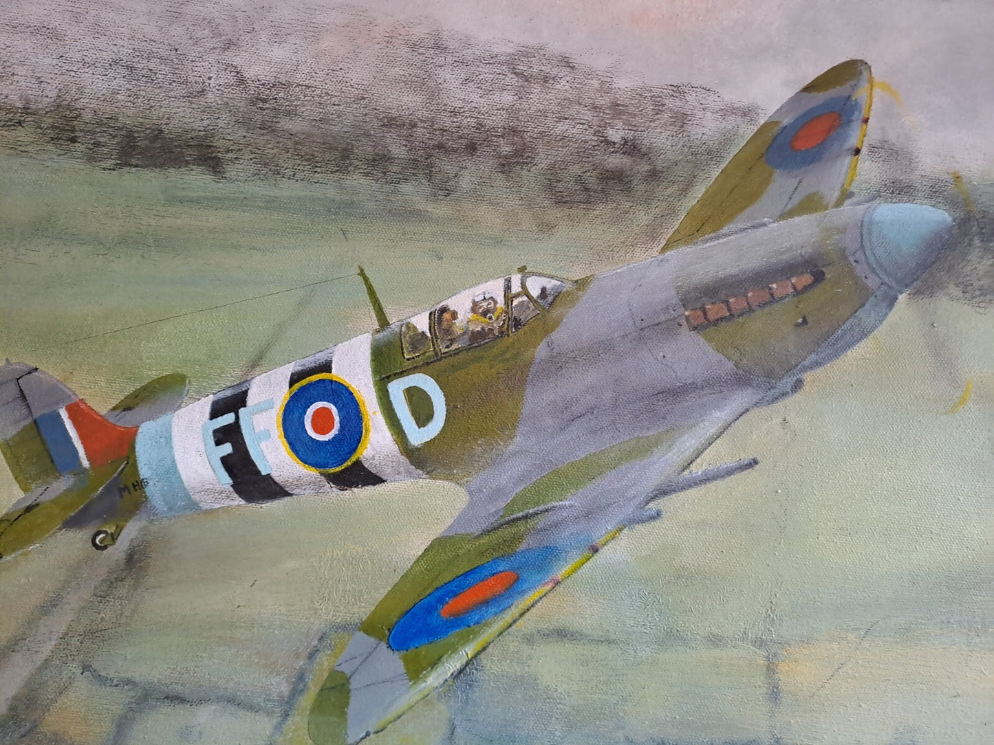 Supermarine Spitfire WWII Dogfight Large Oil painting on Board