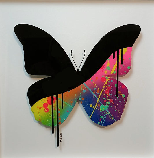 VEEBEE Signed Original Acrylic Painting On Glass "Butterfly (Rainbow)"