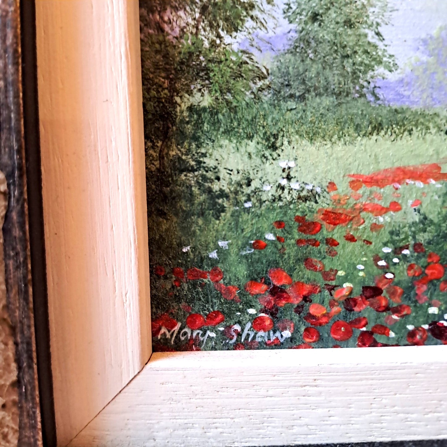 MARY SHAW Framed Original Miniature Oil Painting Poppies and Cows