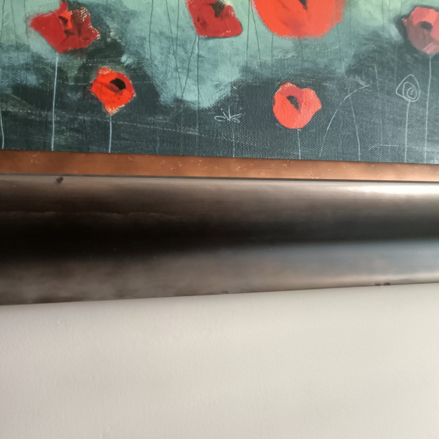 Framed original mixed media painting "Poppy Fields" by Angela Smyth, vibrant floral artwork from Curated Treasures.