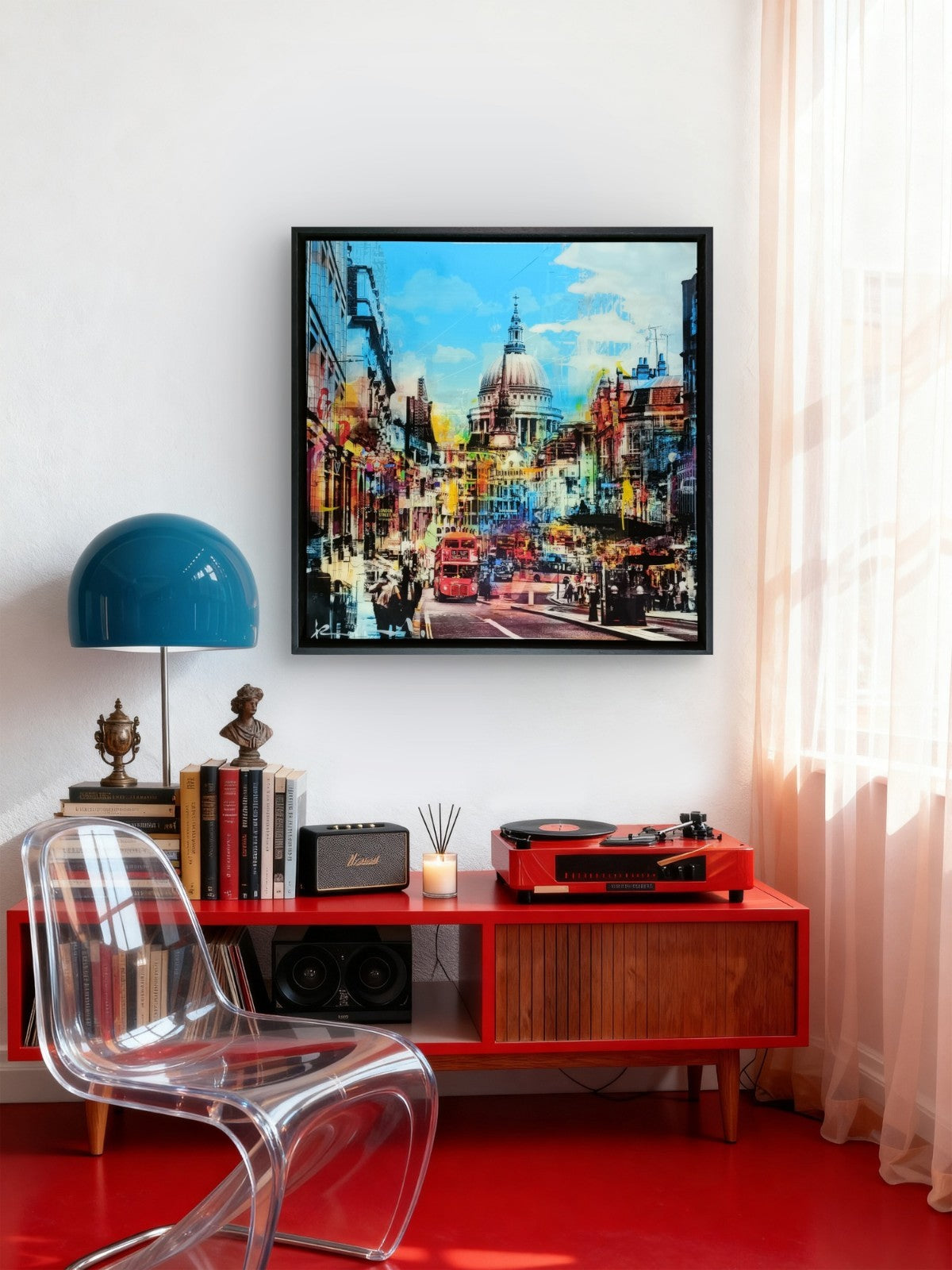 PACO RAPHAEL  Framed, Signed Original Mixed Media “Blue Traffic” London