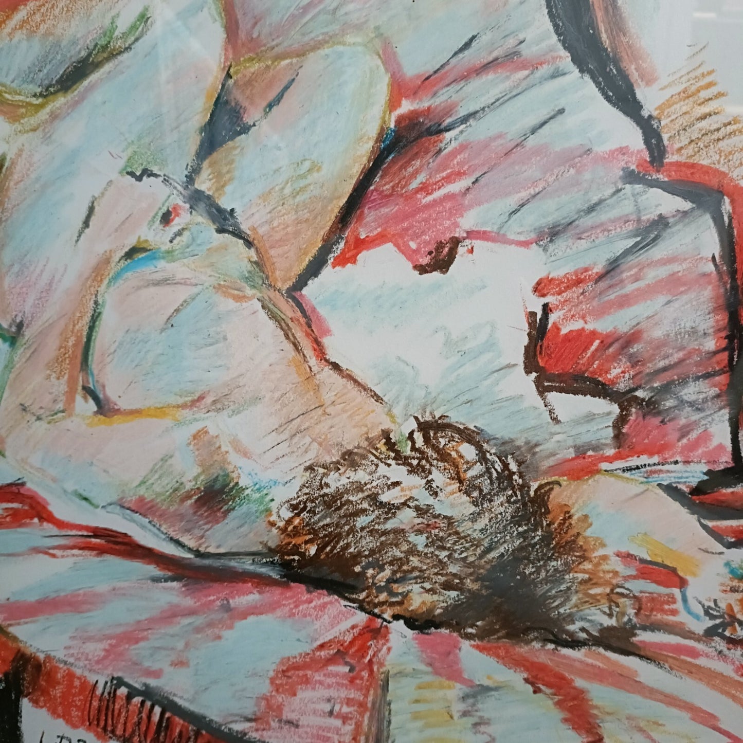 ALBERT B. OGDEN Original Oil Nude Pastel "Figure on Red Couch 1"