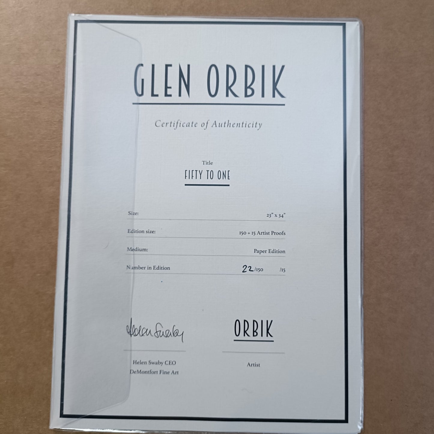 Limited edition framed signed print "Fifty to One" by Glen Orbik, signed artwork from 1963-2015, by Curated Treasures.