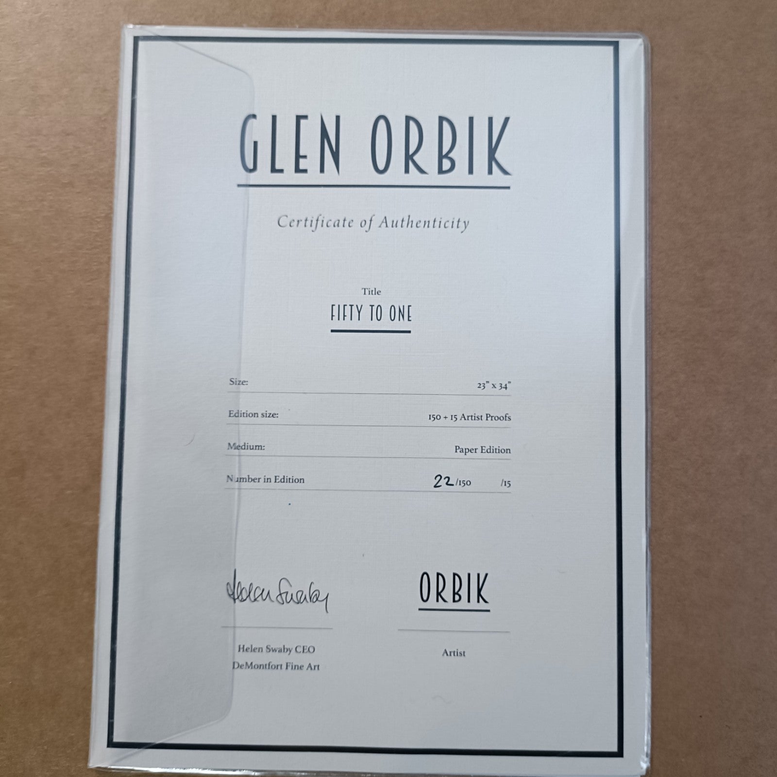 Limited edition framed signed print "Fifty to One" by Glen Orbik, signed artwork from 1963-2015, by Curated Treasures.