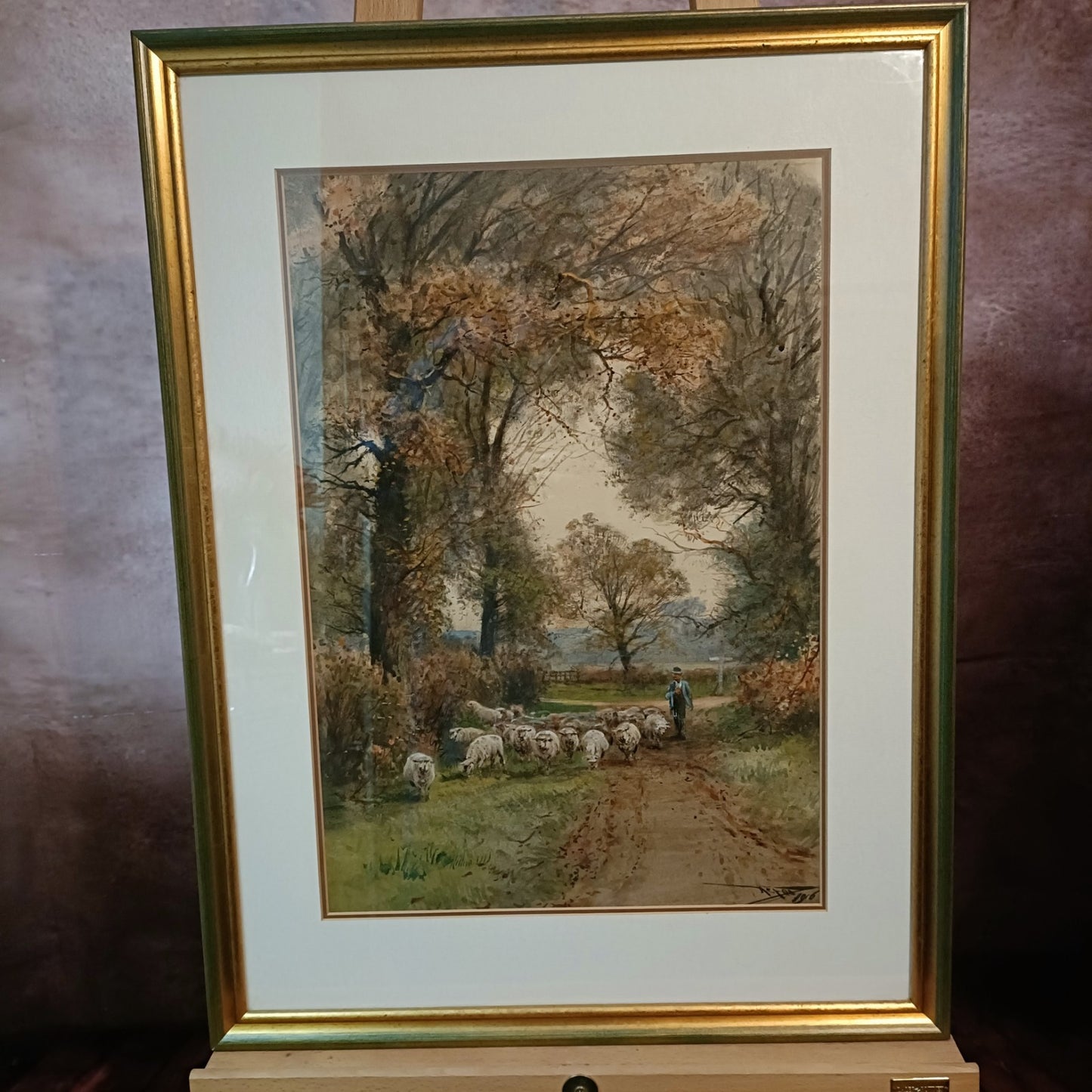 HENRY CHARLES FOX RBA (1860-1929) Signed Large Watercolour Shepherd  with Sheep