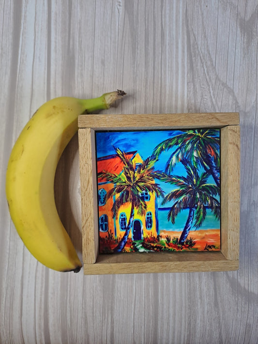 Lobster Trap Art GLENN LAHTI  Framed “Living in Paradise” Tile Print