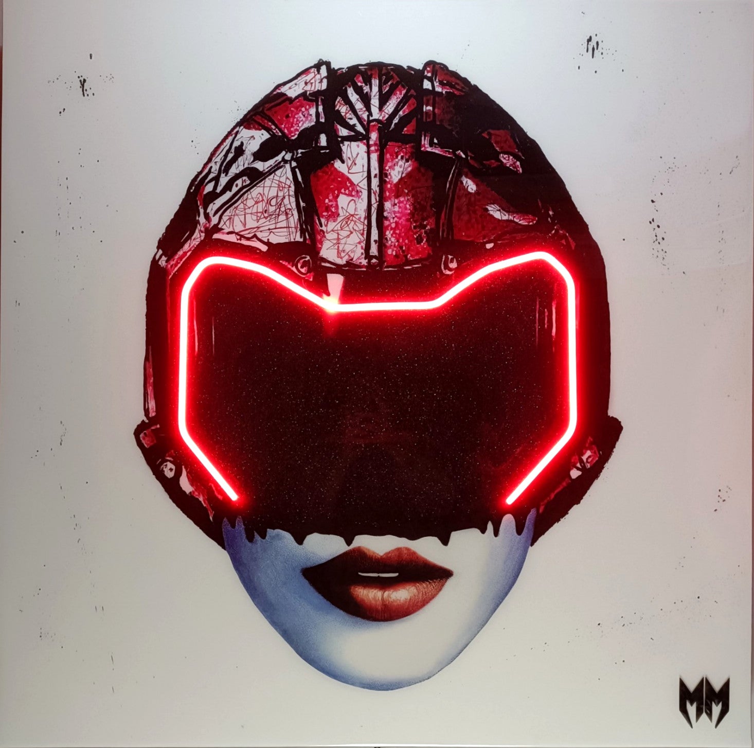 Large LED artwork by MAXIM titled "Girls Future (Red)" featuring vibrant red colors and bold design, part of the Prodigy series.