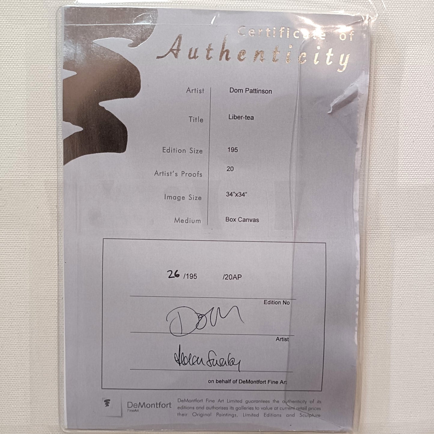 DOM PATTINSON  Embellished Limited Edition Print "Liber-tea" 26/195