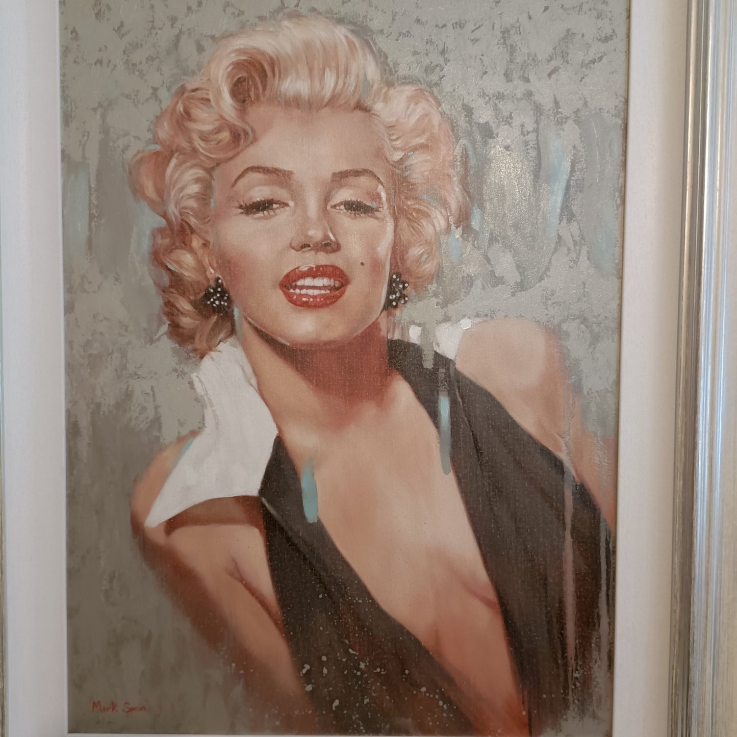 MARK SPAIN Framed Signed Original Oil painting "Marilyn In White Collar"