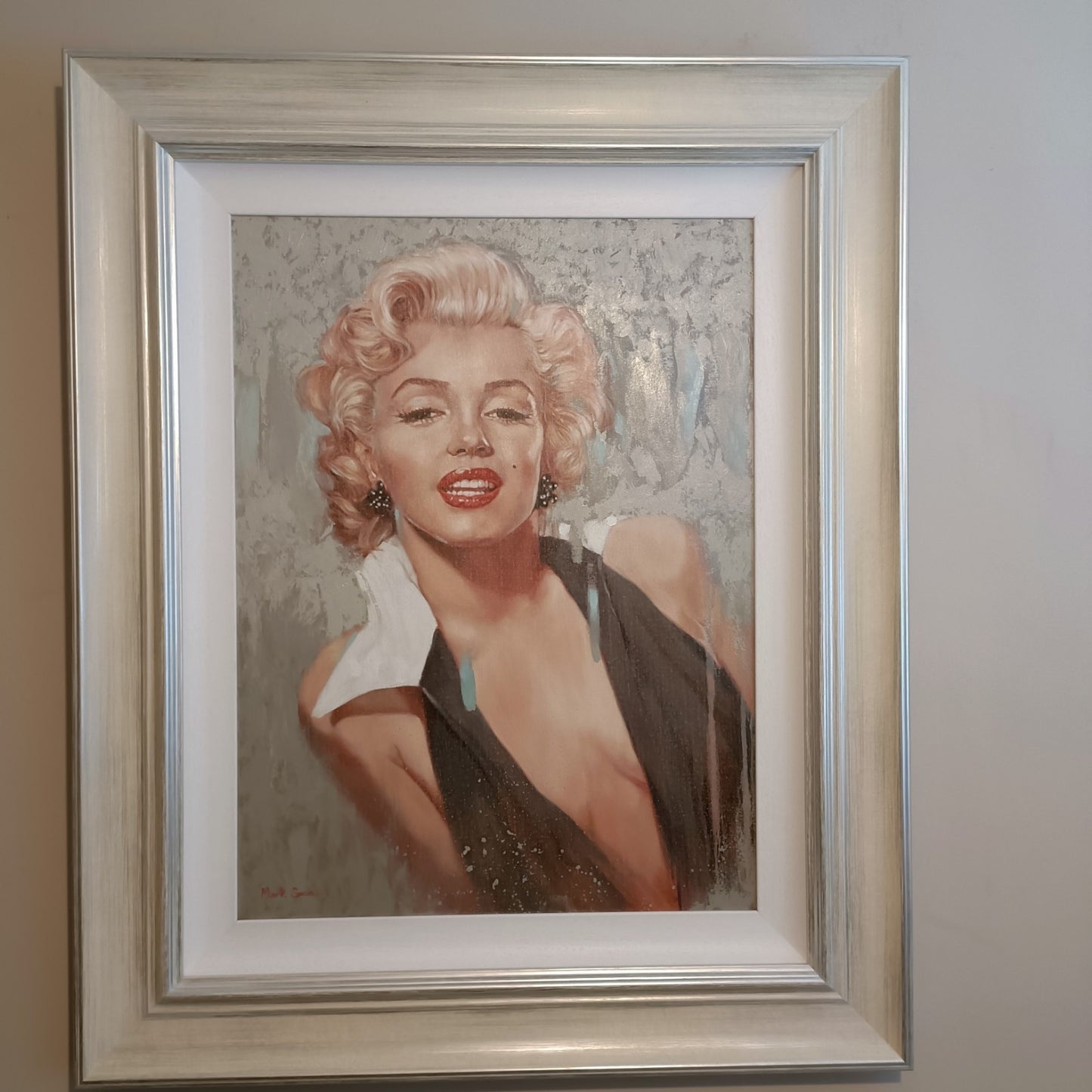 MARK SPAIN Framed Signed Original Oil painting "Marilyn In White Collar"