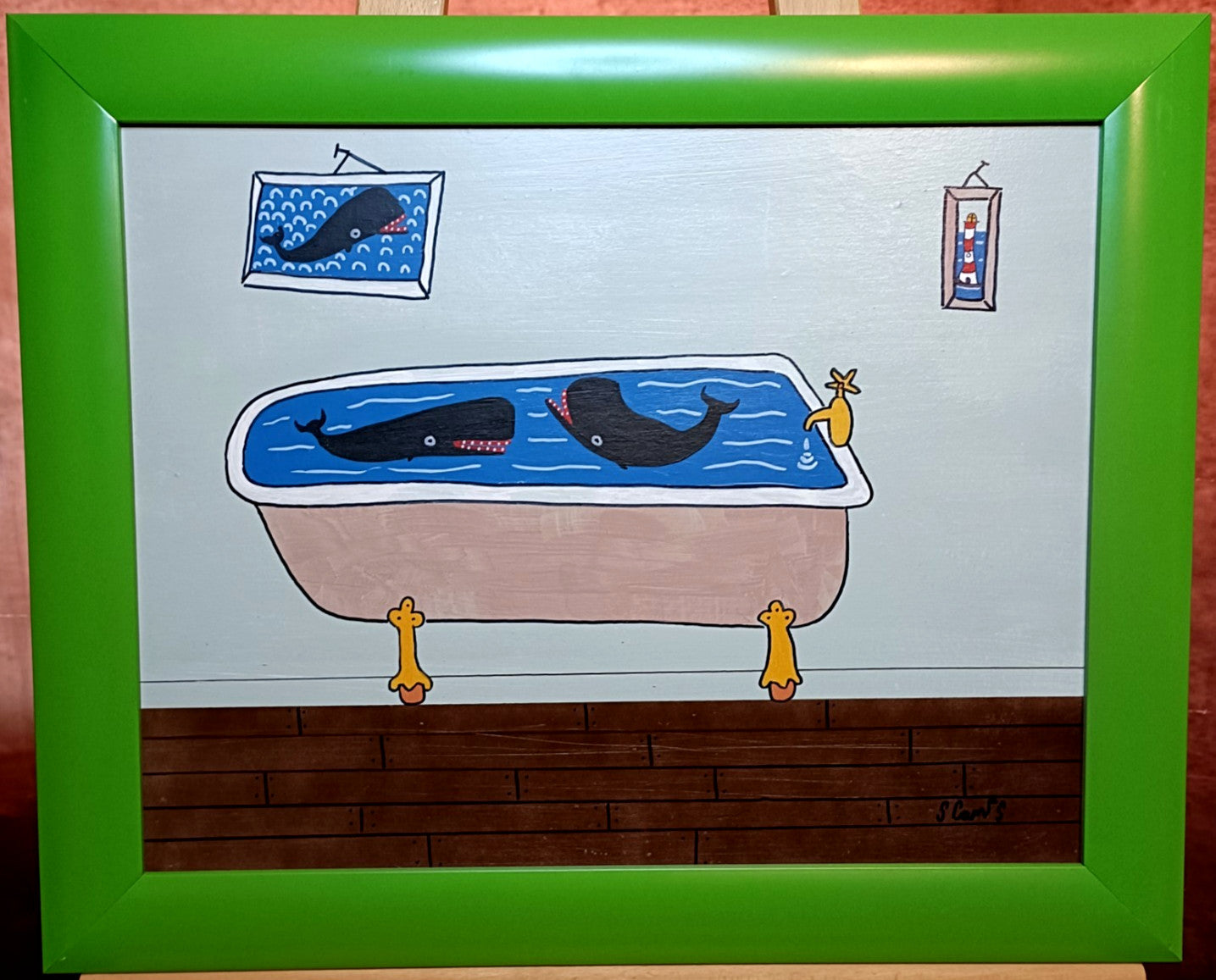 STEVE CAMPS (b.1957) - Original Oil Painting "Swimming In The Tub" - Curated Treasures