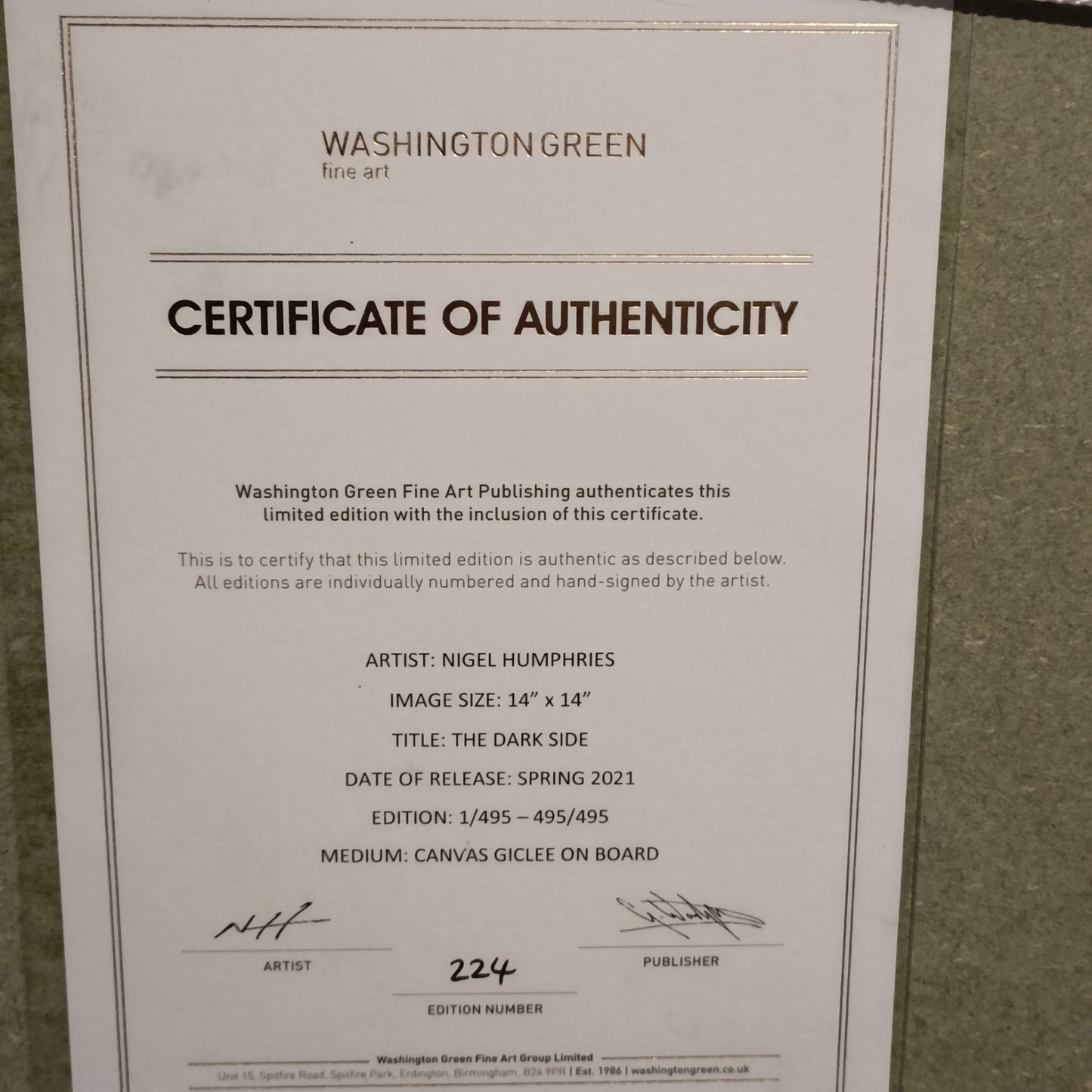 NIGEL HUMPHRIES Signed Limited Edition Print "The Dark Side" 224/495