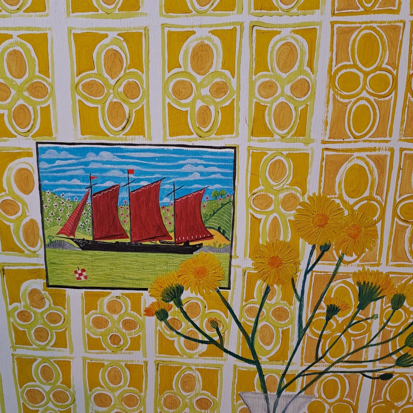 LEWIS MITCHELL (b.1938) Original Oil on Board "Yellow Flowers"