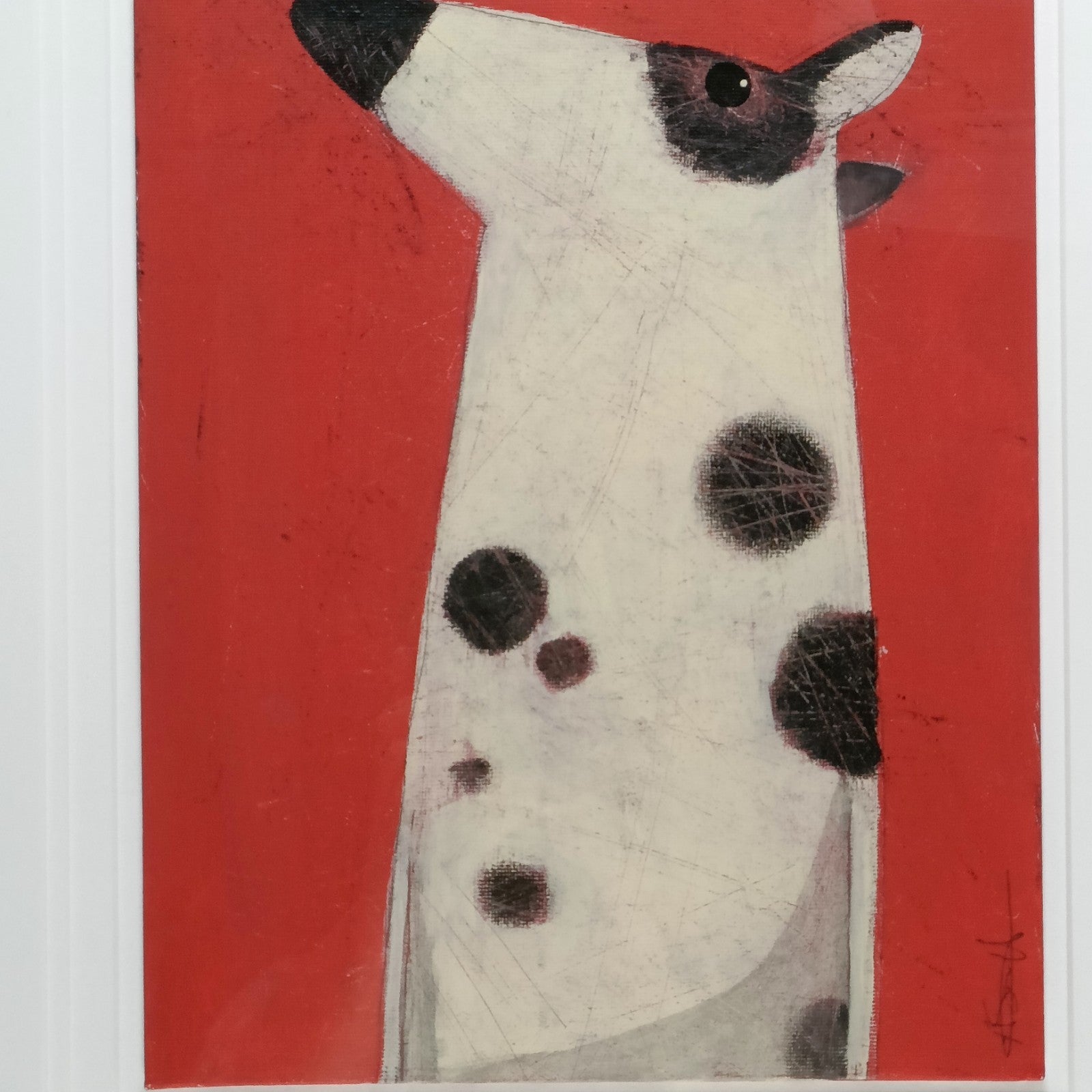 Framed original gouache painting "Here's Jack" by Angela Smyth, showcasing vibrant colors and detailed artwork in a sleek frame.