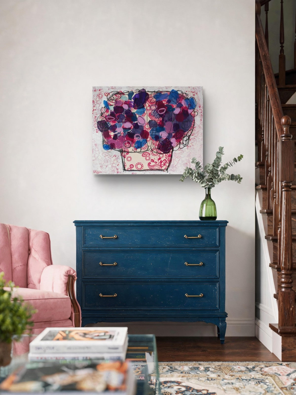 INES SZAMREY "Paper Flowers No. 7" Signed Original Oil Acrylic and Paper on Board