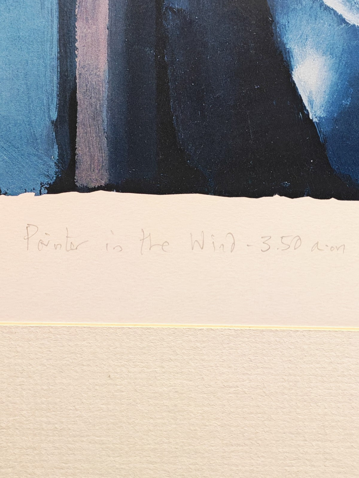 Framed limited edition print of Robert Lenkiewicz's "Painter in the Wind / 3.50am," signed and numbered 85 of 500, artwork on display.