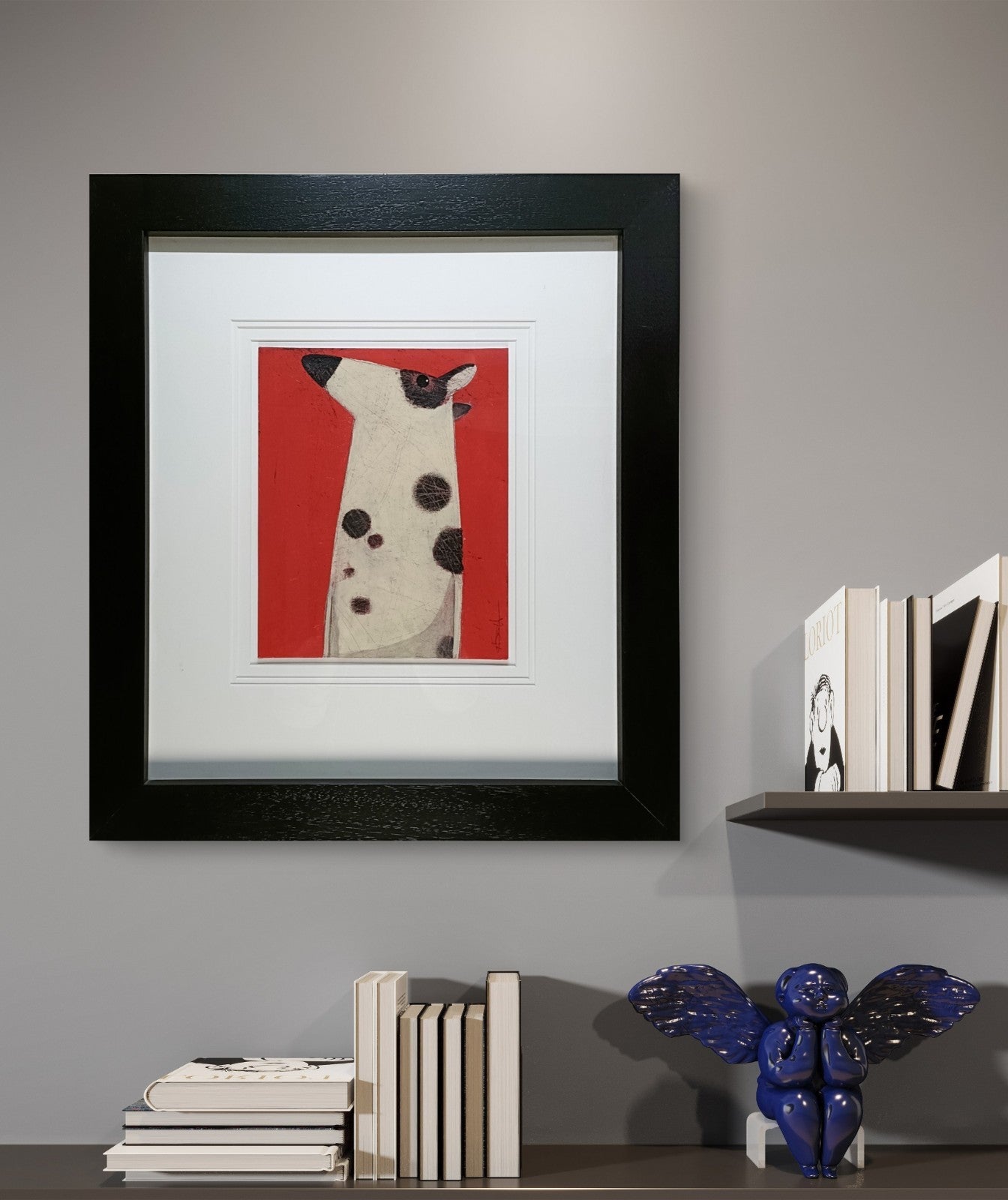 Framed original gouache painting "Here's Jack" by Angela Smyth, vibrant art piece with colorful abstract design.