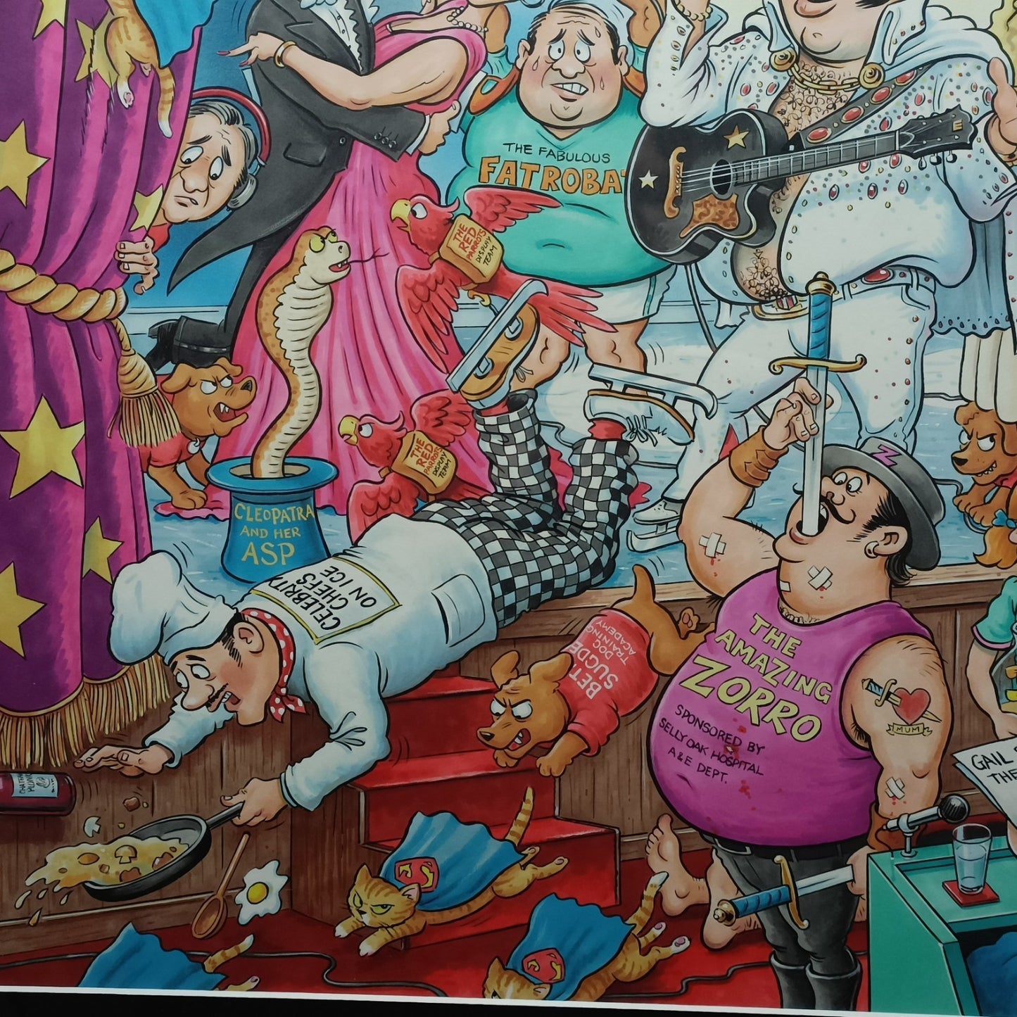 Original GEOFF TRISTRAM Gouache Cartoon "The Talent Show" (BGT) Jigsaw Art