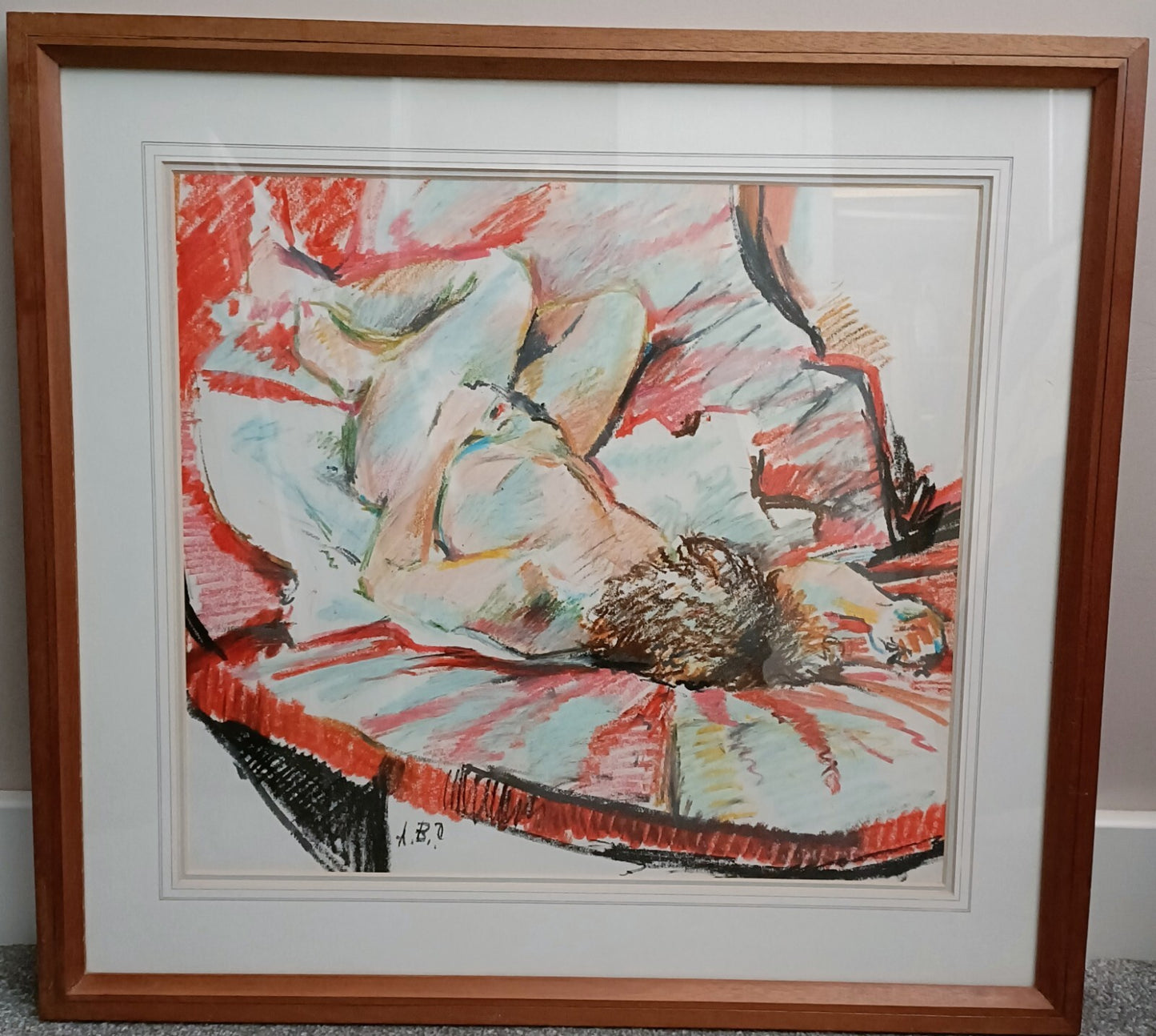 ALBERT B. OGDEN Original Oil Nude Pastel "Figure on Red Couch 1"