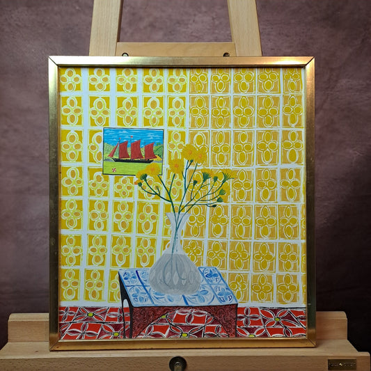 LEWIS MITCHELL (b.1938) Original Oil on Board "Yellow Flowers"