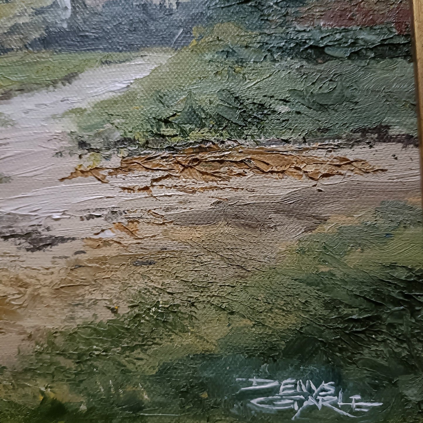 DENYS GARLE Framed Original Oil Painting “Riverbank with Horses”