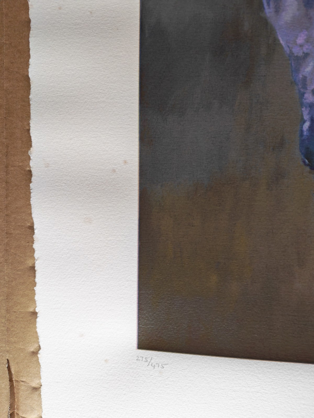 Signed limited edition print of Robert Lenkiewicz's "Esther Seated," numbered 275 of 475, on high-quality paper.