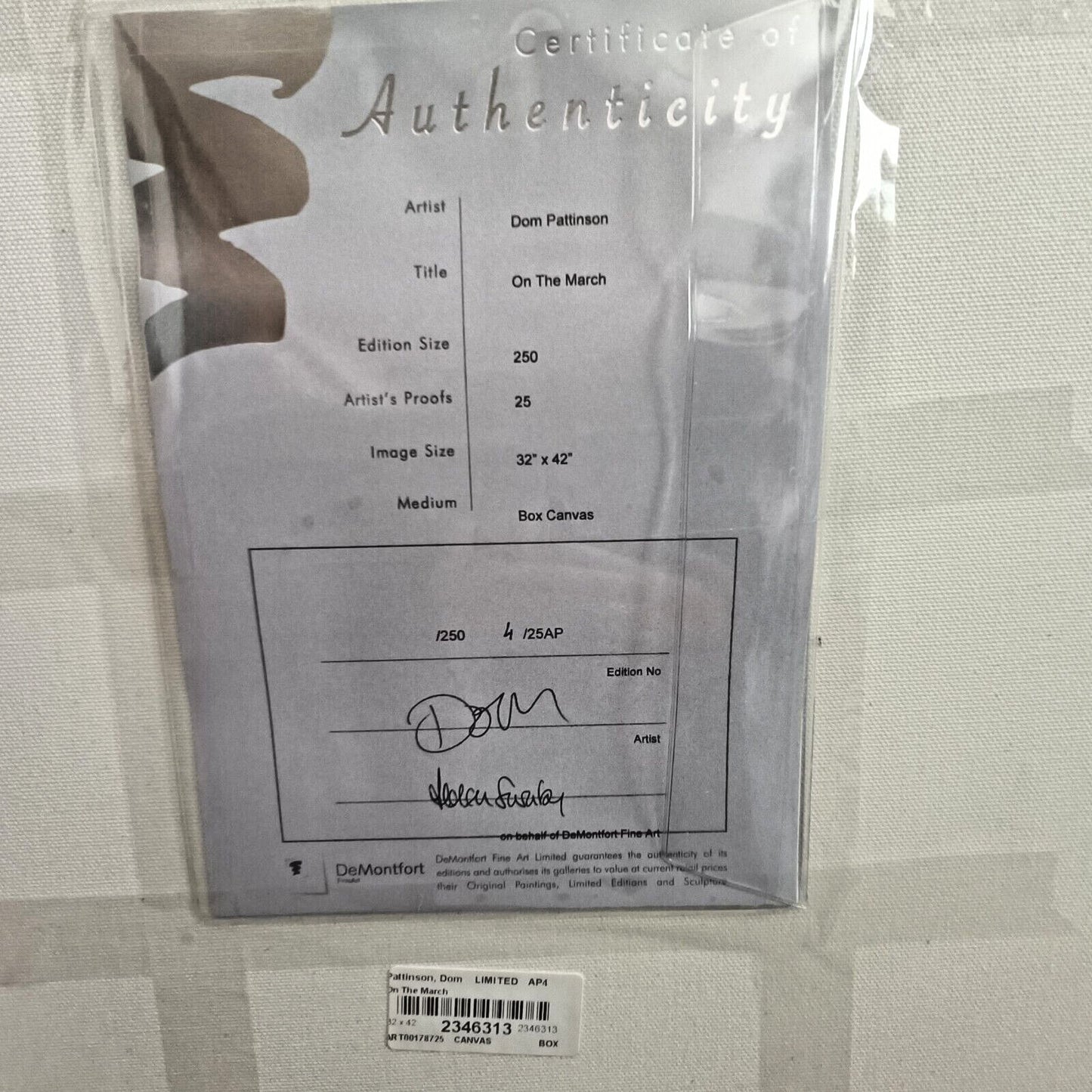 DOM PATTINSON Signed Artist Proof 4/25 "On The March" framed with COA