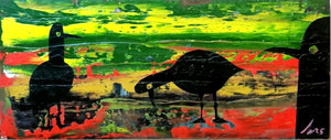 JUSTIN BOXALL Original Acrylic on Wood "Dystopian Robot Gulls"