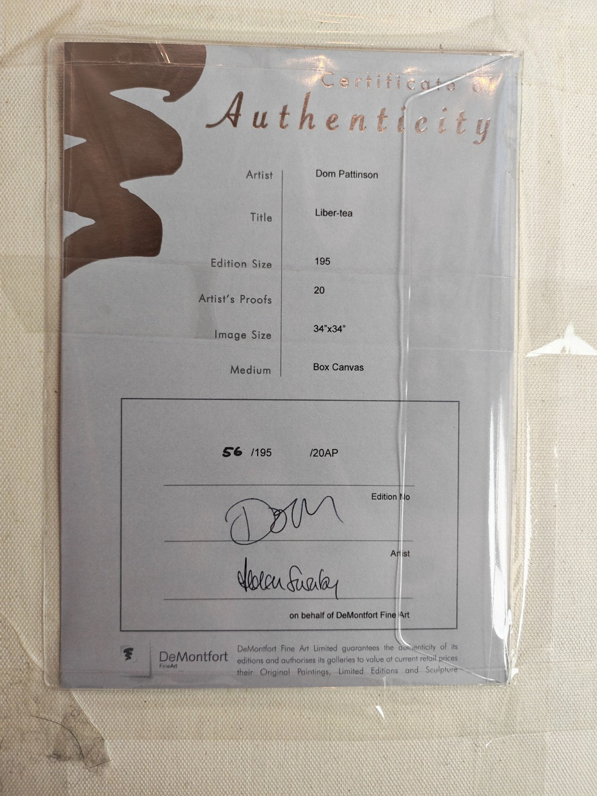 DOM PATTINSON Signed Framed Limited Edition Box Canvas “Liber‑tea” 56/195