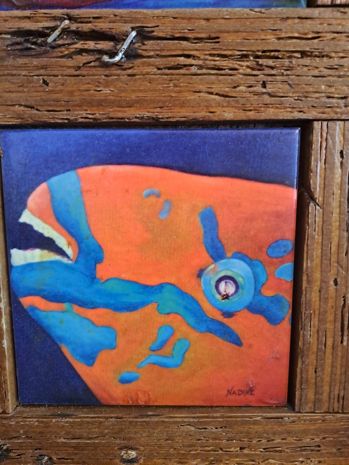 Lobster Trap Art NADINE and GLENN LAHTI 4 Tile Prints Framed “Reef Dwellers”