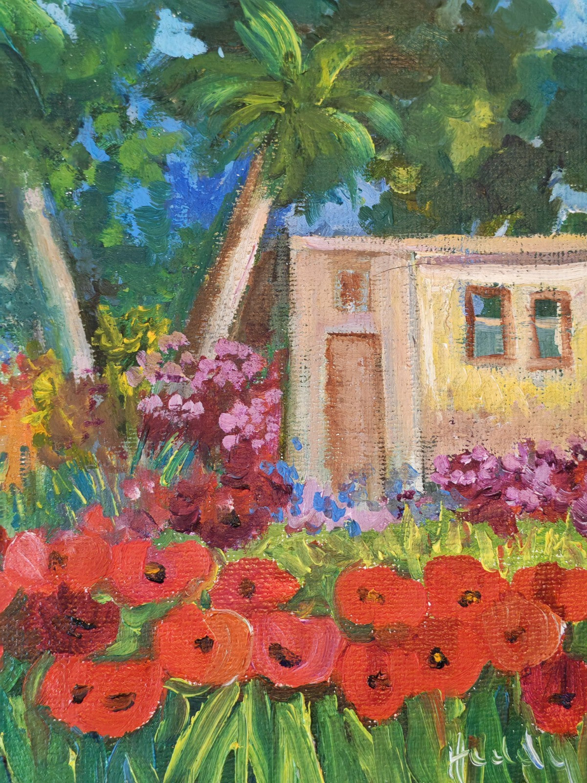 HEDDY KUN "Poppies and Palms" Signed Framed Original Oil on Canvas