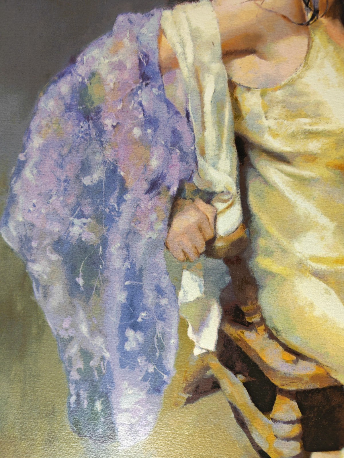 Signed limited edition print of Robert Lenkiewicz's "Esther Seated," number 275 of 475, on display with visible signature.