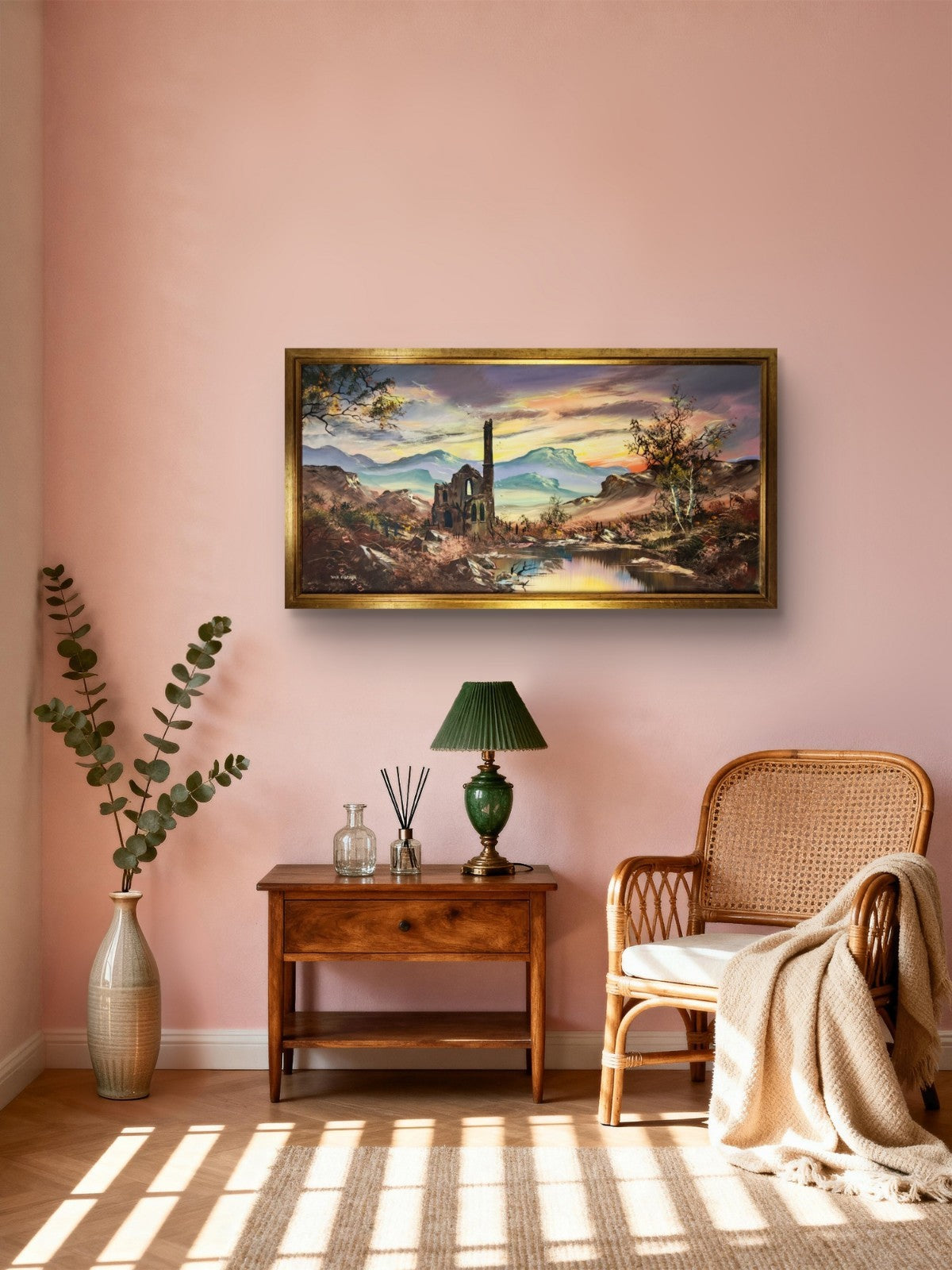 JOHN CORCORAN "Sunset Over Ruins" Signed Framed Original Acrylic on Canvas