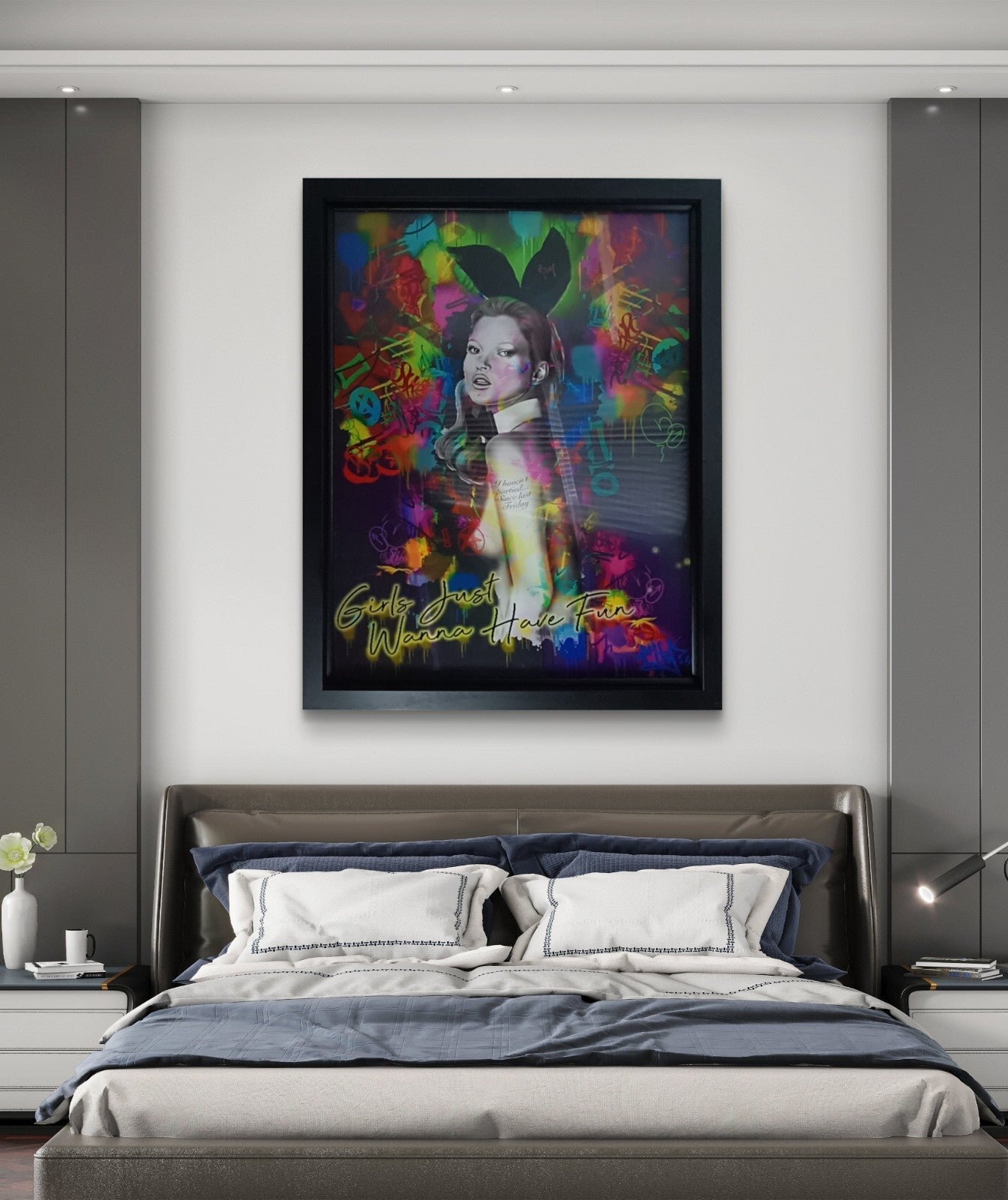 DAN PEARCE Original Lenticular Mixed Media artwork titled "Girls Just Wanna Have Fun" featuring vibrant, colorful visuals.
