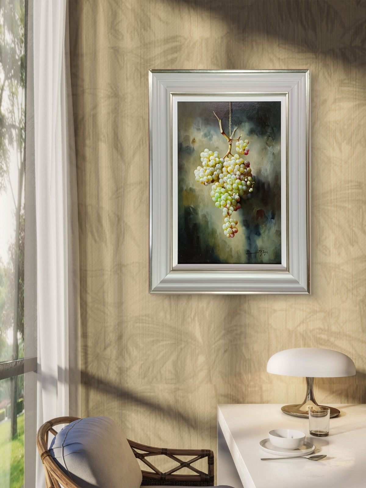 J M REYES (b.1963) Framed Signed Oil on Board “Racimo de Uvas Verdes”