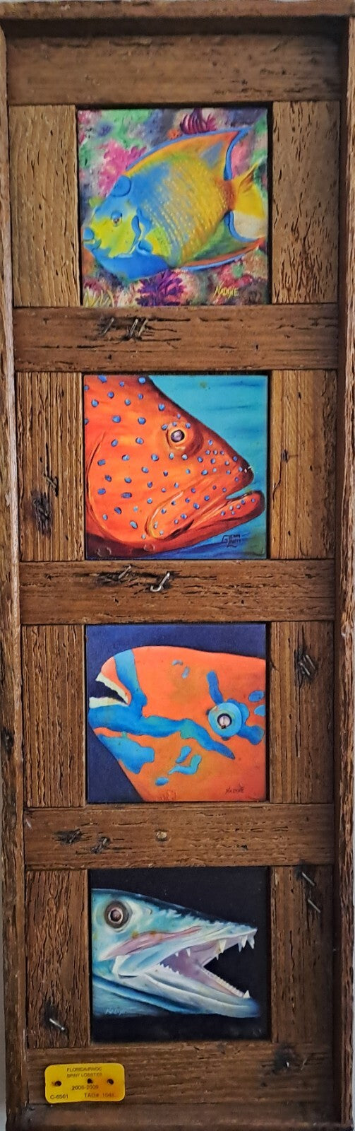 Lobster Trap Art NADINE and GLENN LAHTI 4 Tile Prints Framed “Reef Dwellers”