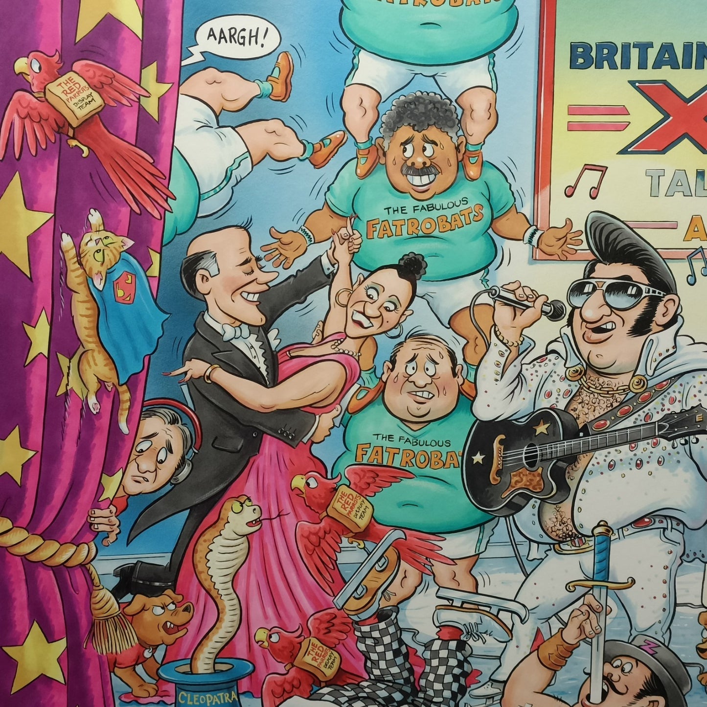 Original GEOFF TRISTRAM Gouache Cartoon "The Talent Show" (BGT) Jigsaw Art