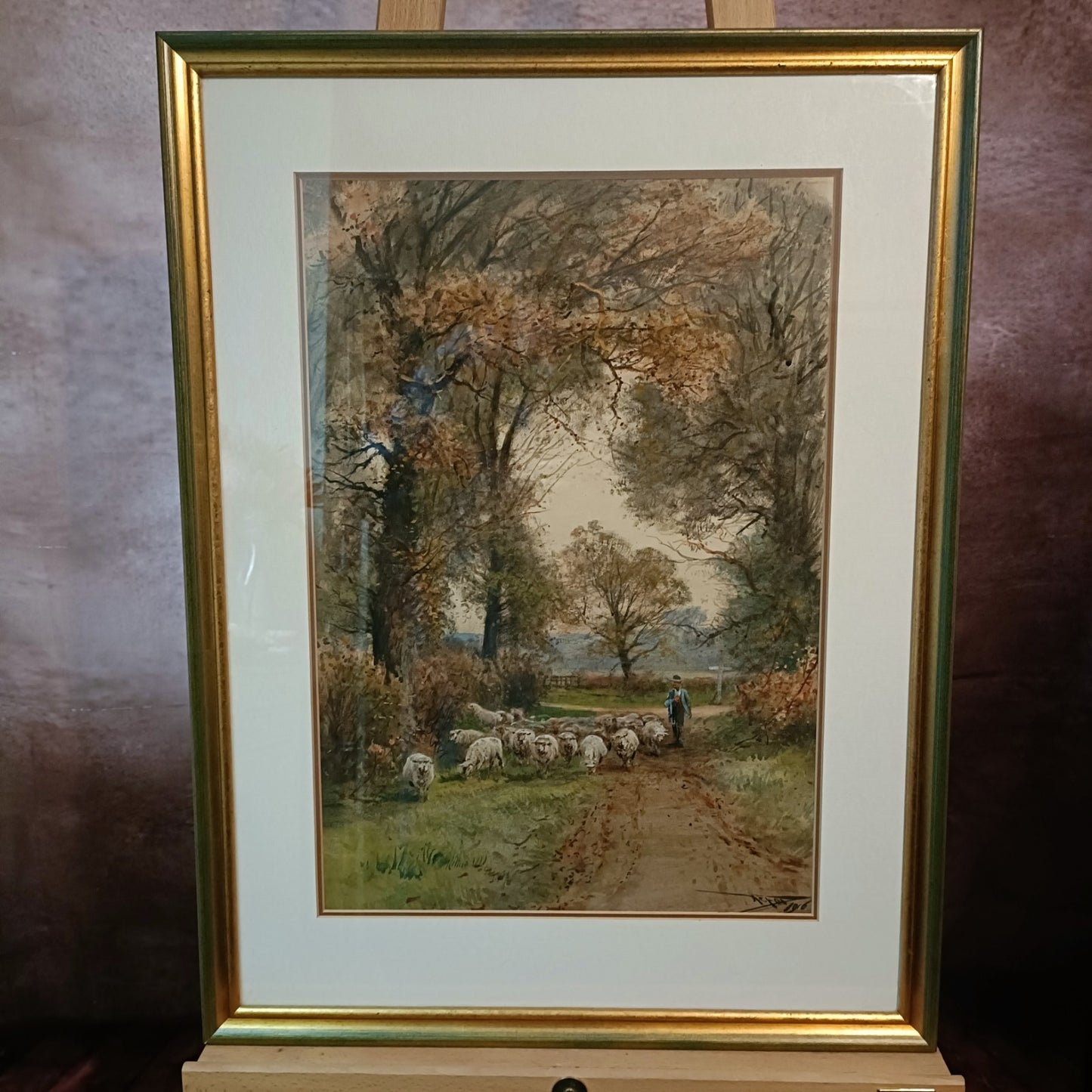 HENRY CHARLES FOX RBA (1860-1929) Signed Large Watercolour Shepherd  with Sheep