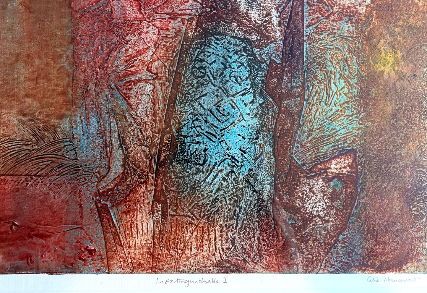 CELIA NANCARROW Signed Original Collagraph Abstract art "Inextinguishable I"