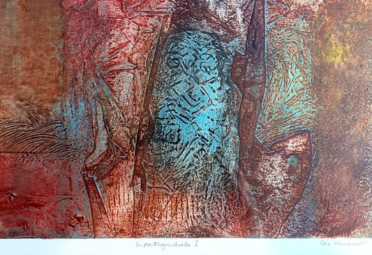 CELIA NANCARROW Signed Original Collagraph Abstract art "Inextinguishable I"