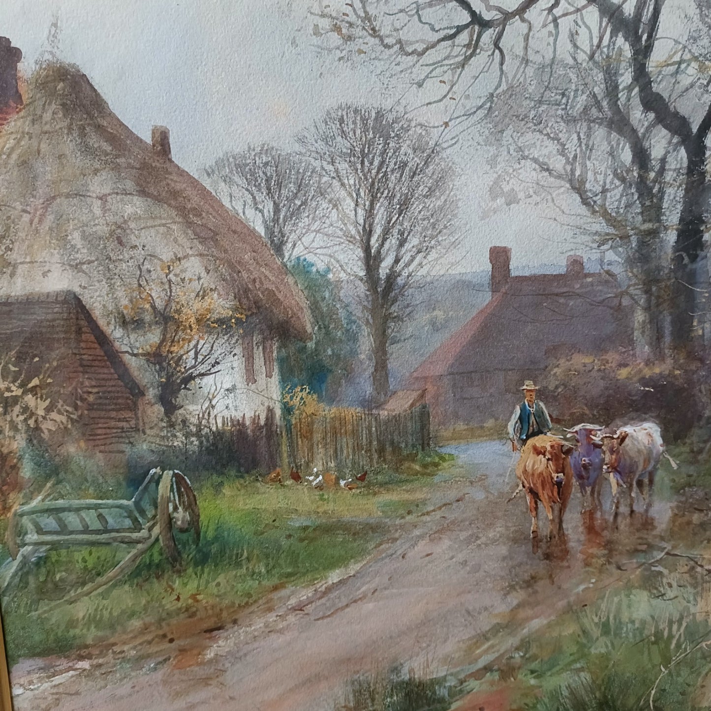 HENRY CHARLES FOX RBA (1860-1929) Signed Watercolour Cattle on a Village Lane