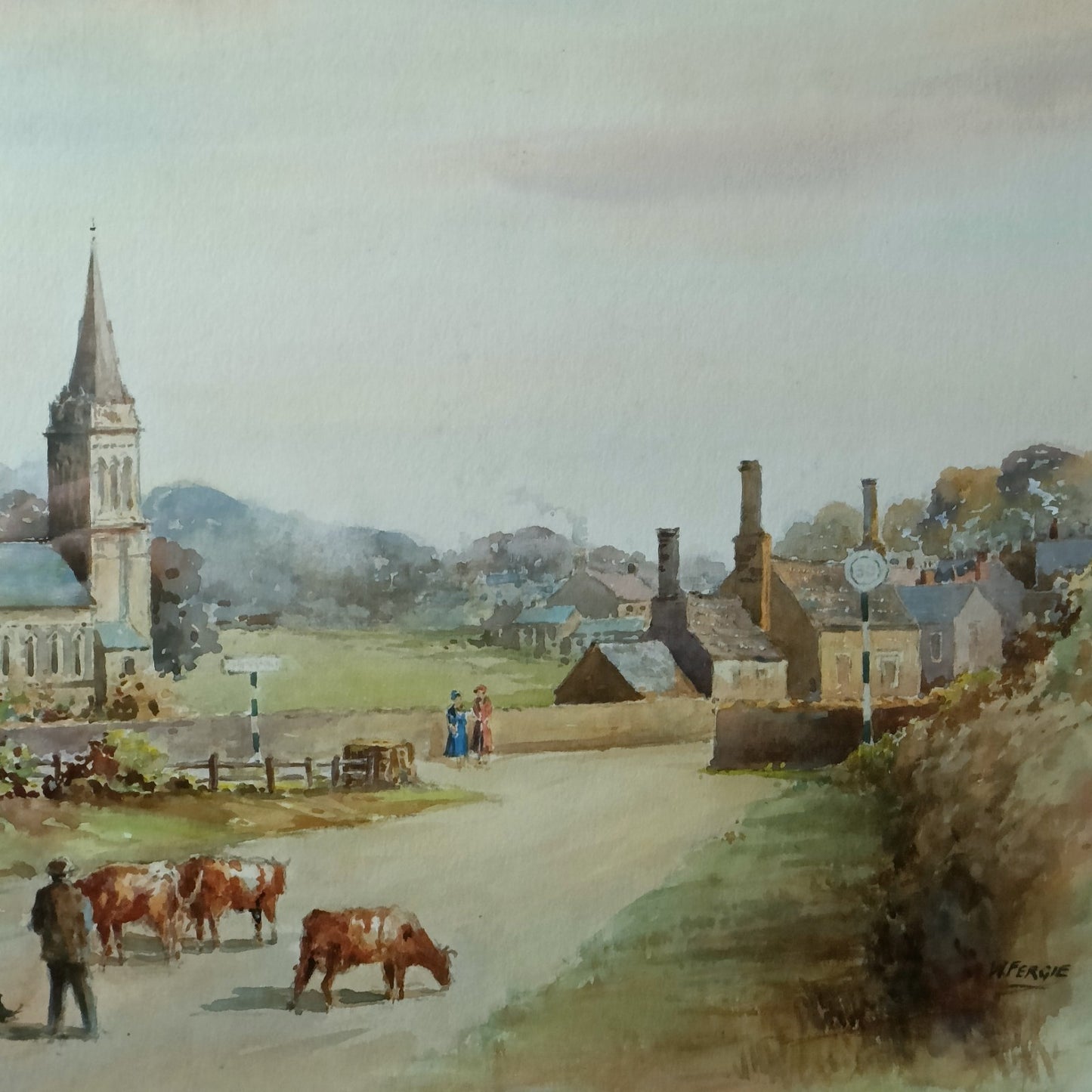 WILLIAM FERGIE (1893-1971) Framed Original Watercolour- A Northumberland Village