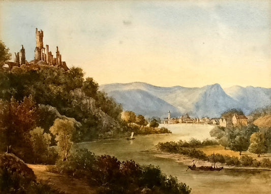 Attributed to JOHN VARLEY Framed Original Watercolour "View of the Rhine"