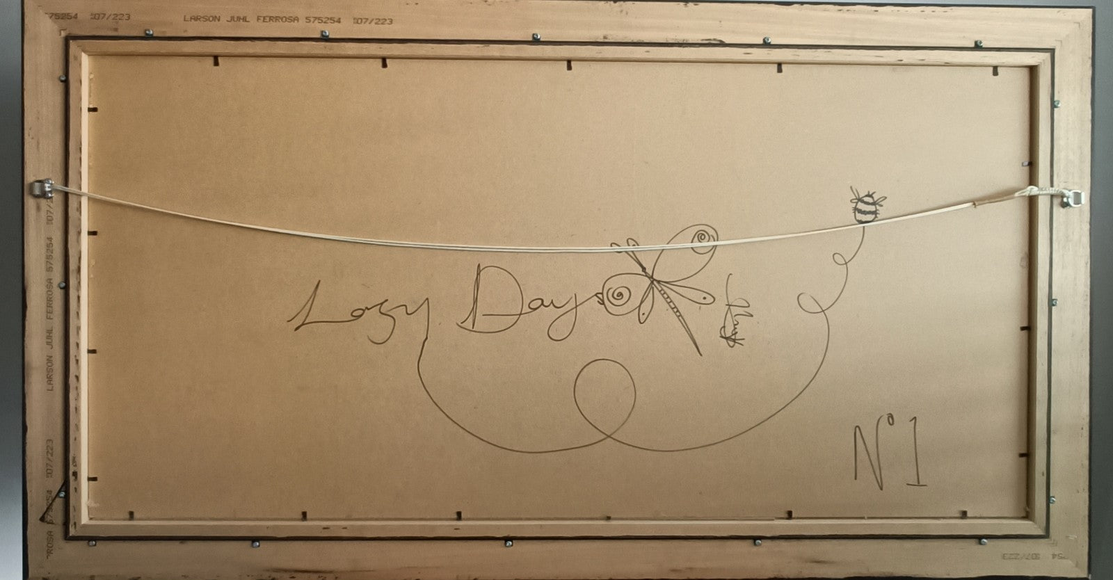 Framed original mixed media painting "Lazy Day" by Angela Smyth, vibrant abstract artwork on display, created by Curated Treasures.