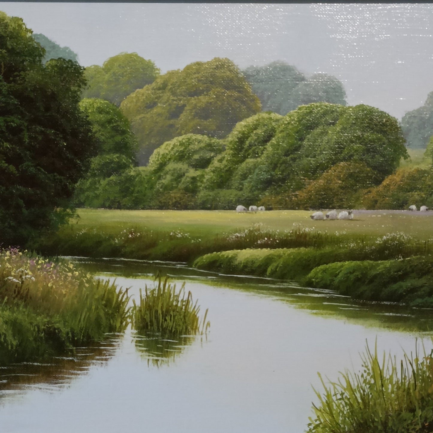 TERENCE GRUNDY (1956-2023) Framed Oil Painting "Sheep Grazing"