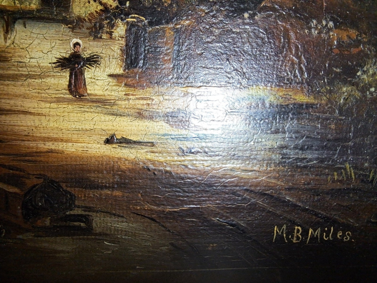 MB MILES Signed Original Oil on Canvas Romantic house on river Rhine Scene