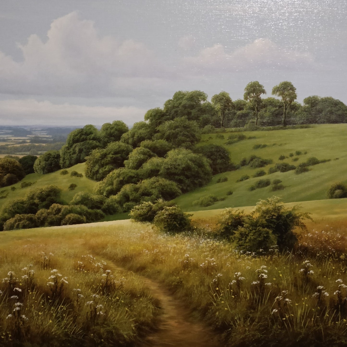 TERENCE GRUNDY (1956-2023) Framed Oil Painting "Walk on the Downs"