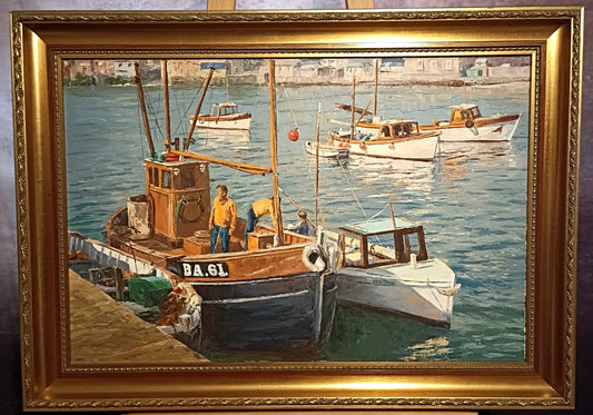 NANCY BAILEY (1913-2012) Framed Original Oil on Canvas "Fishing Boats St Ives"